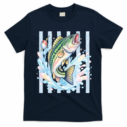 Pastel Fishing Retro Striped  T-Shirt - Navy Blue