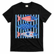 Patriotic Fish Striped USA Theme Design T-Shirt - Black