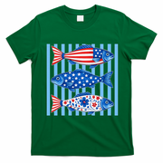 Patriotic Fish Striped USA Theme Design T-Shirt - Irish Green
