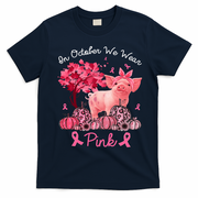 Pig In October We Wear Pink Pumpkin Breast Cancer T-Shirt - Navy Blue