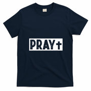 Pray Logo Christian Cross T-Shirt - Navy Blue