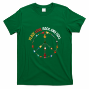 Peace Love Rock And Roll Guitars Music T-Shirt - Irish Green