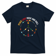 Peace Love Rock And Roll Guitars Music T-Shirt - Navy Blue