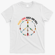 Peace Love Rock And Roll Guitars Music T-Shirt - White