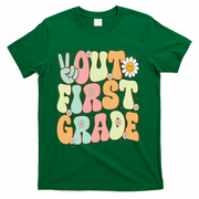 Peace Out First Grade Groovy Graduation Last Day Of School T-Shirt - Green