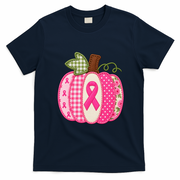 Patchwork Pumpkin Cancer Autumn Fall Halloween T-Shirt - Navy Blue