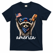 Patriotic Raccoon America Flag Hot Dog Celebration T-Shirt - Navy