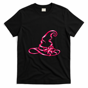 Pink Ribbon Witch Hat Breast Cancer Halloween T-Shirt - Black