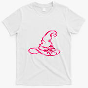 Pink Ribbon Witch Hat Breast Cancer Halloween T-Shirt - White