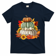 Pumpkin Sunflower Autumn Leaves T-Shirt - Navy