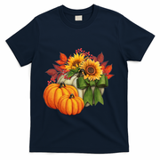 Pumpkin Sunflower Cute Floral Fall Autumn Season T-Shirt - Navy