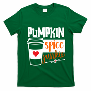 Pumpkin Spice Junkie Coffee Lover Heart T-Shirt - Irish Green