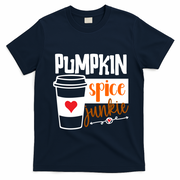 Pumpkin Spice Junkie Coffee Lover Heart T-Shirt - Navy Blue