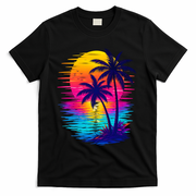 Palm Sunset Ocean Summer Beach Hawaiian T-Shirt - Black