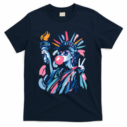 Preppy Statue Of Liberty Blowing Bubble Gum 4th Of July  T-Shirt - Navy