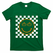 Pumpkin Smiley Retro Checkered T-Shirt - Irish Green