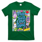 Pray Teach Love Repeat Christian Teacher Striped T-Shirt - Irish Green