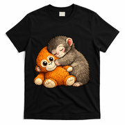 Punch The Monkey Cuddling Stuffed Animal T-Shirt - Black