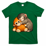 Punch The Monkey Cuddling Stuffed Animal T-Shirt - Green
