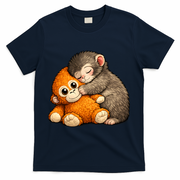 Punch The Monkey Cuddling Stuffed Animal T-Shirt - Navy