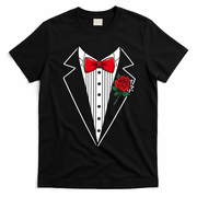 Party Tux Tuxedo Rose Bow Tie Costume Halloween T-Shirt - Black