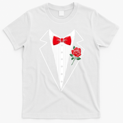 Party Tux Tuxedo Rose Bow Tie Costume Halloween T-Shirt - White