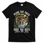 Plant The Trees Save The Bees Peace Sign Earth T-Shirt - Black