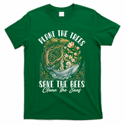 Plant The Trees Save The Bees Peace Sign Earth T-Shirt - Green