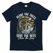Plant The Trees Save The Bees Peace Sign Earth T-Shirt - Navy