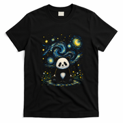 Panda Under Starry Night Sky Cosmic T-Shirt - Black