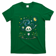 Panda Under Starry Night Sky Cosmic T-Shirt - Irish Green