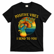 Positive Vibes I Send To You Retro Frog Peace Sign T-Shirt - Black