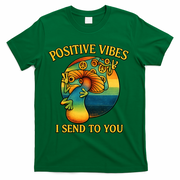 Positive Vibes I Send To You Retro Frog Peace Sign T-Shirt - Green