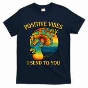 Positive Vibes I Send To You Retro Frog Peace Sign T-Shirt - Navy
