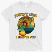 Positive Vibes I Send To You Retro Frog Peace Sign T-Shirt - White