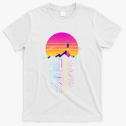 Retro 80s Space Shuttle Launch Circuit Mountain T-Shirt - White