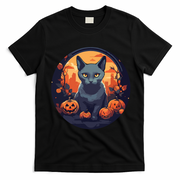 Russian Blue Cat Halloween Pumpkin Love Cats T-Shirt - Black