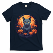 Russian Blue Cat Halloween Pumpkin Love Cats T-Shirt - Navy Blue