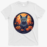 Russian Blue Cat Halloween Pumpkin Love Cats T-Shirt - White