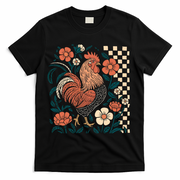 Retro Boho Floral Fall Chicken Hen Vintage T-Shirt - Black
