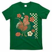 Retro Boho Floral Fall Chicken Hen Vintage T-Shirt - Green