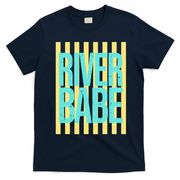 River Babe Retro Stripes Sunshine T-Shirt - Navy Blue