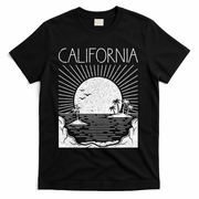 Retro California Rising Sun Palms And Ocean Summer T-Shirt - Black