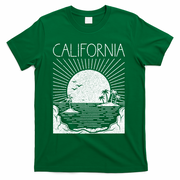 Retro California Rising Sun Palms And Ocean Summer T-Shirt - Green