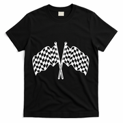 Race Day Checkered Flag Racing Fan Front And Back T-Shirt - Black