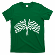 Race Day Checkered Flag Racing Fan Front And Back T-Shirt - Green