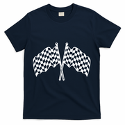 Race Day Checkered Flag Racing Fan Front And Back T-Shirt - Navy