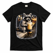 Raccoon Drinking Iced Coffee T-Shirt - Black