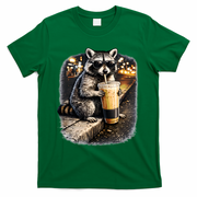 Raccoon Drinking Iced Coffee T-Shirt - Green