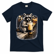 Raccoon Drinking Iced Coffee T-Shirt - Navy